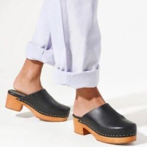 Charlotte Stone | Black Wood Clog | Size 6